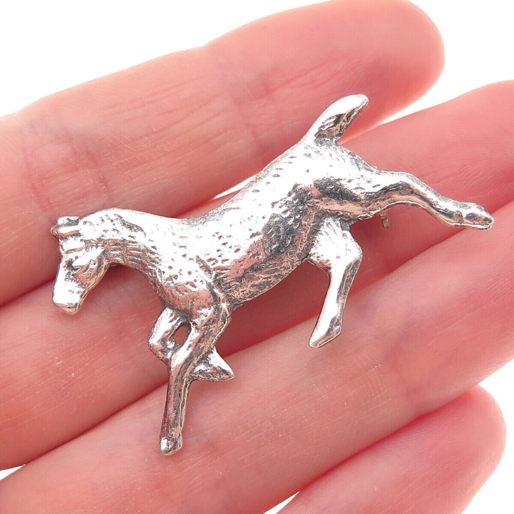 925 Sterling Silver Vintage Wild Horse Oxidized Pin Brooch